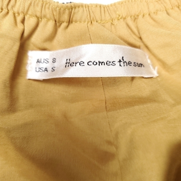 New Here Comes the Sun Boho Wide Leg Lined Pants Gold Navy Leaf Pattern … - Picture 11 of 14